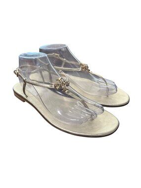 Tory Burch Womens Size 9.5 Capri Strap Sandals Metallic Gold Leather Thong